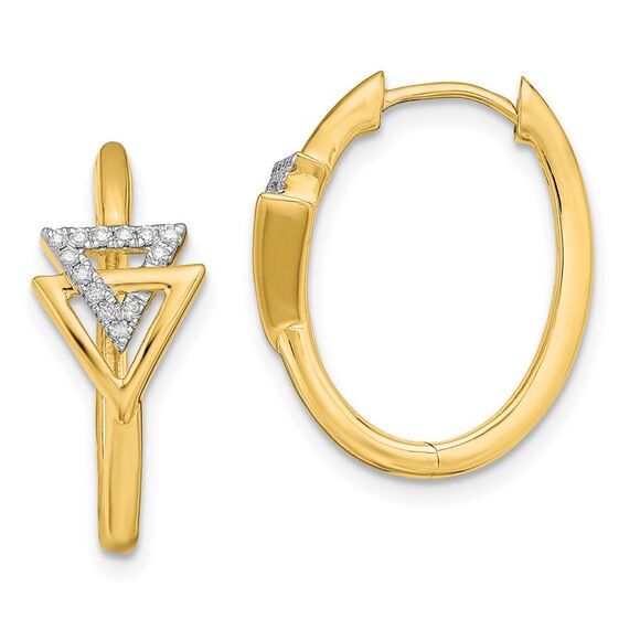 14k Yellow Gold Polished Double Triangle Hinged Hoop Earrings
